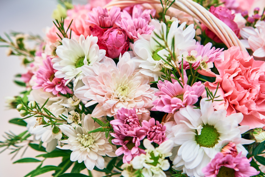 Blumen Bunter Blumenstrauß mit rosa, weißen und violetten Blüten.